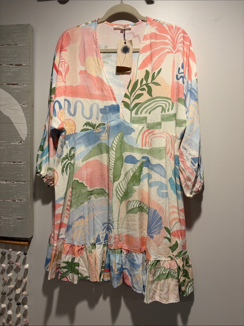 NWT Label of Love Tropical Pastel V-Neck Mini Dress
